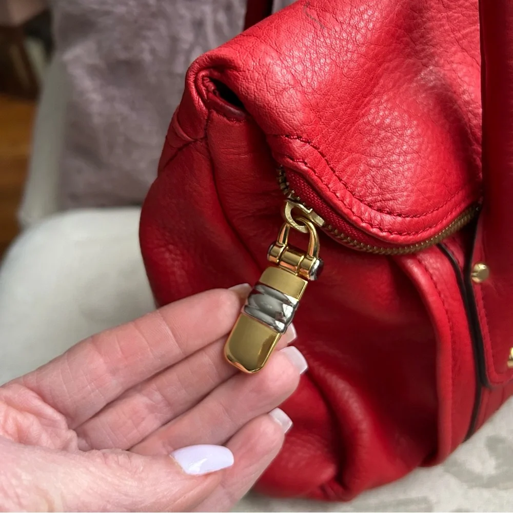 B.Makowsky Red Leather Satchel Bag